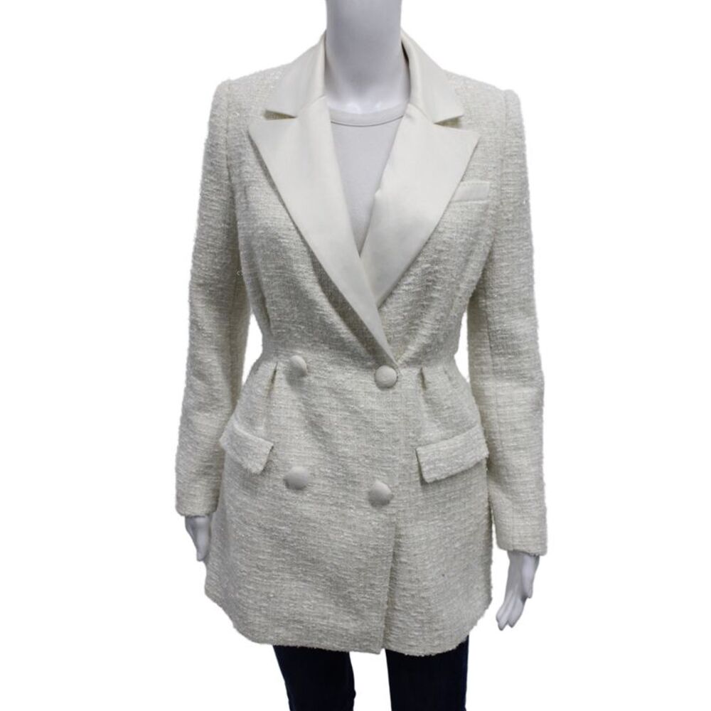 Self Portrait Womens Mini Ivory Collared Button Jacket Long Sleeve Size 2